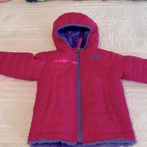 2T North Face coat. Hot pink and purple. Reversible. With hood.